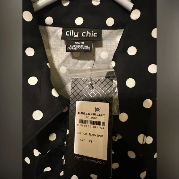 City Chic Nellie Dress Navy spot - new with tags size 14 - Picture 9 of 13